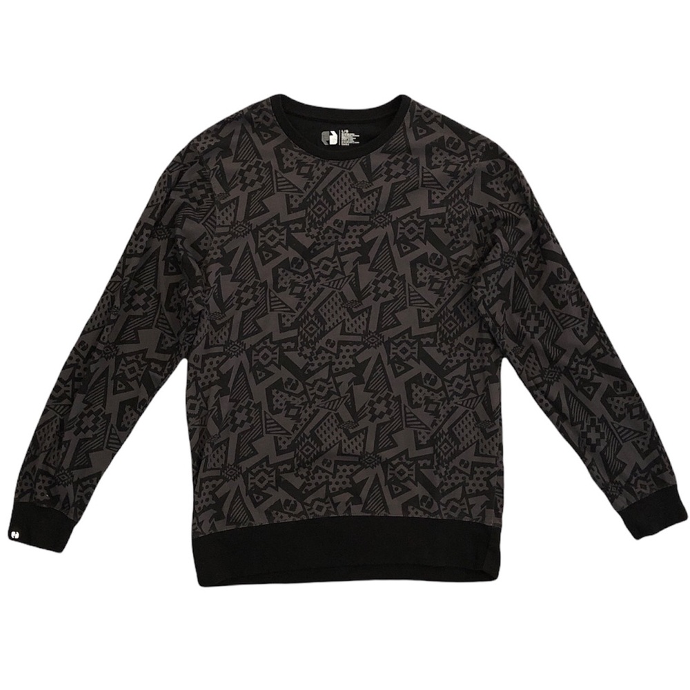 Men Black and Grey Sweatshirt with Abstract Pattern, Size Large
